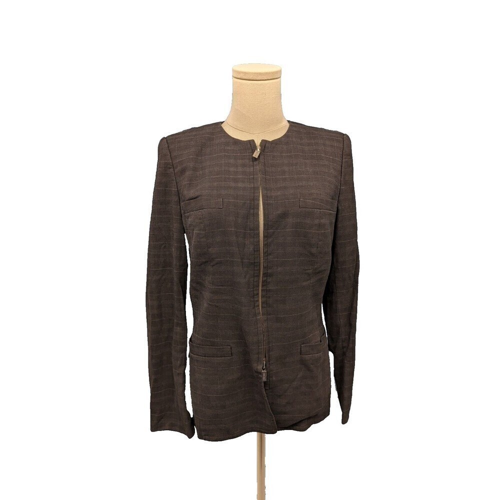 Rena Lange Windowpane Plaid Front‎ Zip Lined FLAWED Jacket Small?